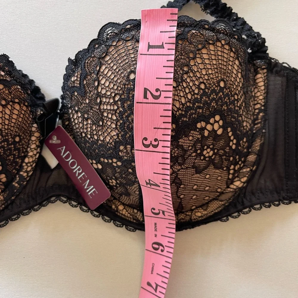 Adore Me Women’s Kimmy Push Up Balconette Black Lace Bra Size 32DD NWT